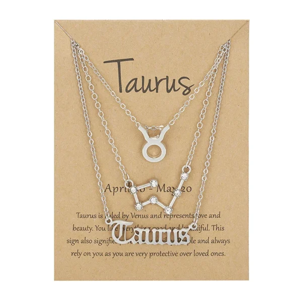 3Pcs/set 12 Zodiac Sign Necklace For Women 12 Constellation Pendant Chain Choker Birthday Jewelry With Cardboard Card