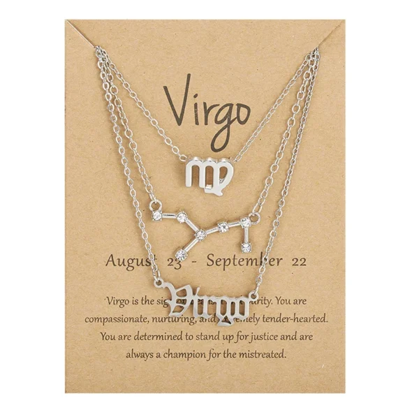 3Pcs/set 12 Zodiac Sign Necklace For Women 12 Constellation Pendant Chain Choker Birthday Jewelry With Cardboard Card