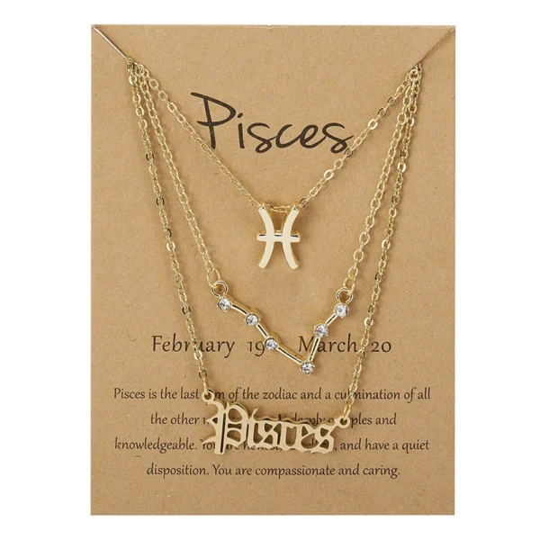 3Pcs/set 12 Zodiac Sign Necklace For Women 12 Constellation Pendant Chain Choker Birthday Jewelry With Cardboard Card
