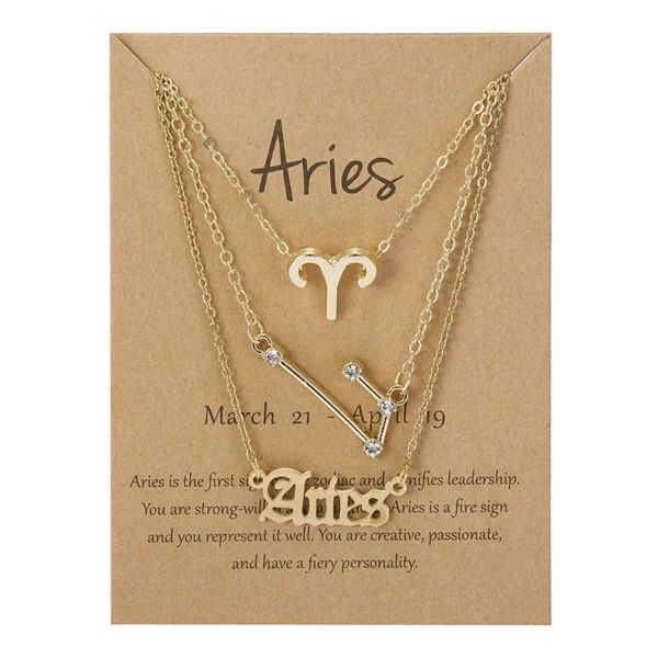 3Pcs/set 12 Zodiac Sign Necklace For Women 12 Constellation Pendant Chain Choker Birthday Jewelry With Cardboard Card