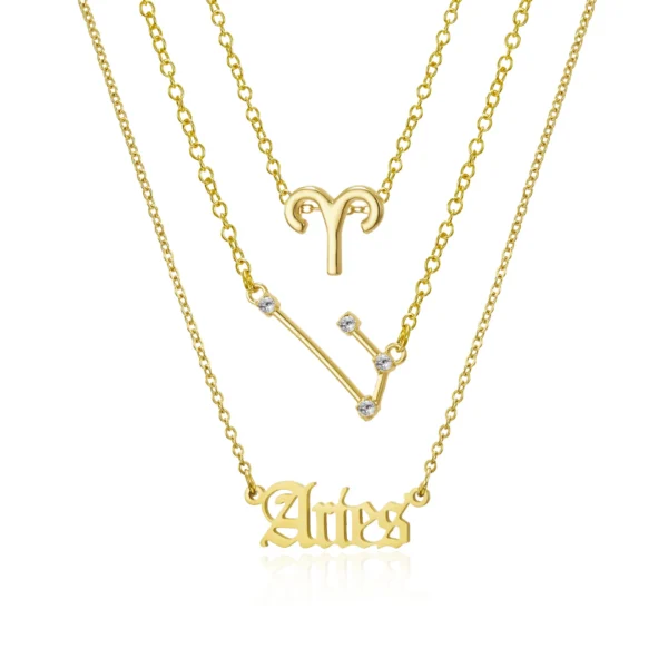 3Pcs/set 12 Zodiac Sign Necklace For Women 12 Constellation Pendant Chain Choker Birthday Jewelry With Cardboard Card